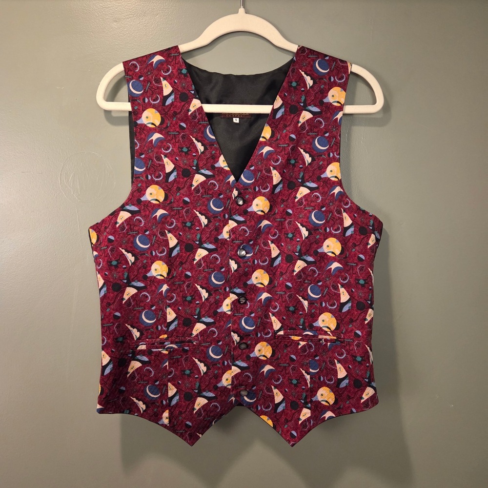 Vintage The Museum Company Men's Suit Vest Size S 100% Silk Abstract Print‎